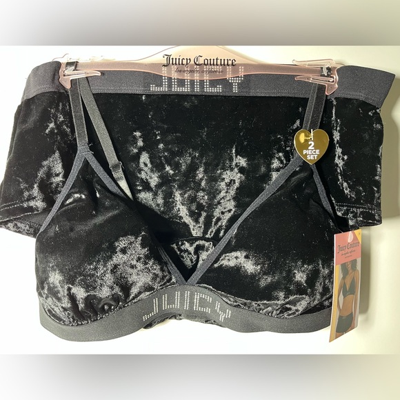Juicy Couture Crushed Jersey Velvet Bra and Underwear Set - Black - Picture 2 of 16